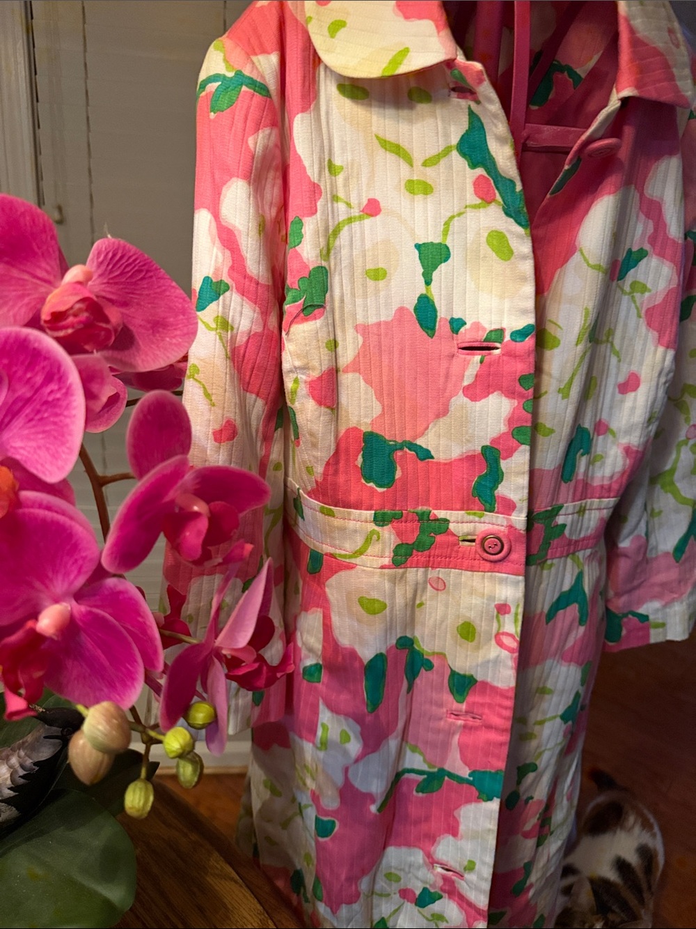 Lilly Pulitzer Pink Floral Button-Front Coat - Picture 3 of 8